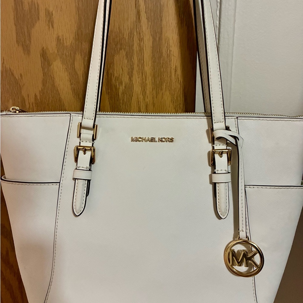 Michael Kors Cream Tote with Gold Accents